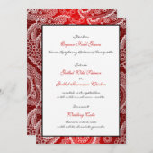 Red Shimmer Satin White Lace Paisley Menu Kaart (Voorkant / Achterkant)