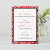 Red Shimmer Satin White Lace Paisley Menu Kaart (Staand voorkant)