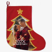 Red Shiny Christmas Tree Personalized Photo Grote Kerstsok (Voorkant)