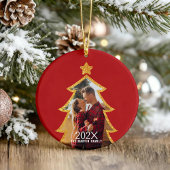 Red Shiny Christmas Tree Personalized Photo Ornament