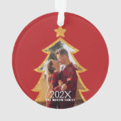 Red Shiny Christmas Tree Personalized Photo Ornament (achterkant)