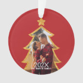 Red Shiny Christmas Tree Personalized Photo Ornament (voorkant)