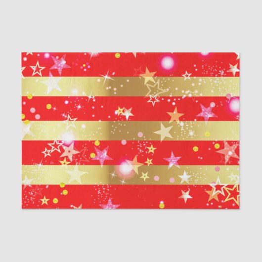 Red Shiny Gold Stripes Confetti en Sparkles Tissuepapier (Voorkant)