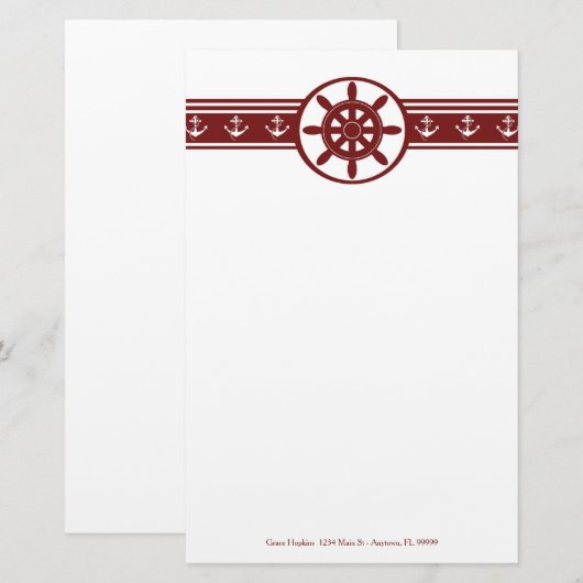 Red Ships Wiel Personalized Stationery Briefpapier (Voorkant / Achterkant)