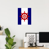 Red Ships Wielnavy en poster met witte strepen (Thuiskantoor)