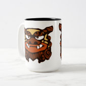 Red Shisa Pair Tweekleurige Koffiemok (Voorkant links)