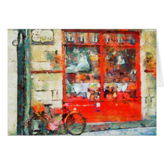 Red Shop, fiets, kleurrijke kunstkaart