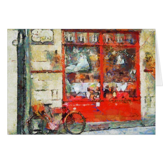  Red Shop, fiets, kleurrijke kunstkaart (Voorkant Horizontaal)