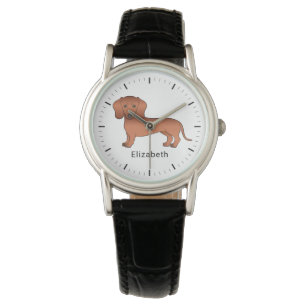 Red Short Hair Dachshund Cute Cartoon Dog & Name Horloge