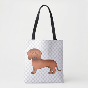 Red Short Hair Dachshund Cute Cartoon Dog & Paws Tote Bag