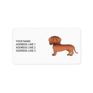 Red Short Hair Dachshund Cute Cartoon Dog & Text Etiket