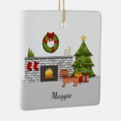 Red Short Hair Dachshund Cute Dog - kerstruimte Keramisch Ornament (Rechts)