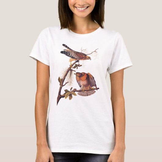 Red Shoulked Hawk Audubon Bird of Prey T-shirt (Voorkant)
