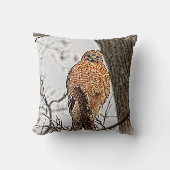 Red Shoulked Hawk in een boom Kussen (Voorkant)