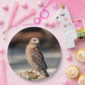 Red Shoulked Hawk op een rots Papieren Bordje (Feest)