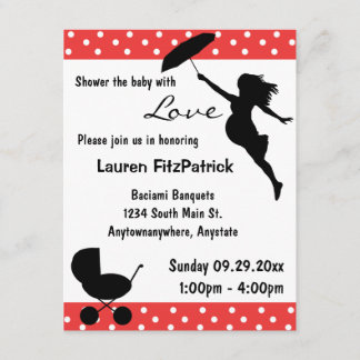 Red Shower the Baby with Love Invitation Kaart
