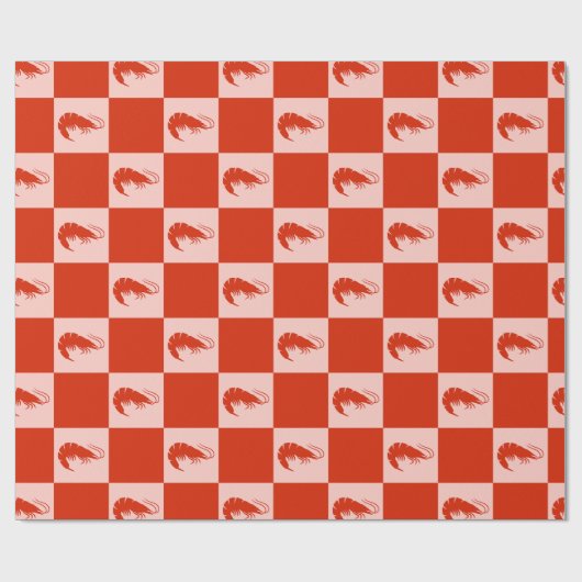 Red Shrimp Checkerboard Pattern Seafood Food Cadeaupapier (Vlak)