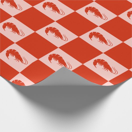 Red Shrimp Checkerboard Pattern Seafood Food Cadeaupapier (Hoek)