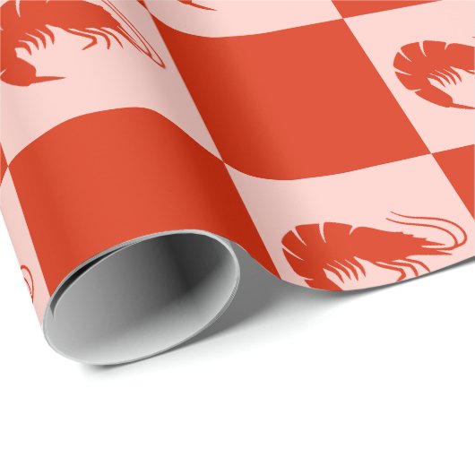 Red Shrimp Checkerboard Pattern Seafood Food Cadeaupapier (Rol Hoek)
