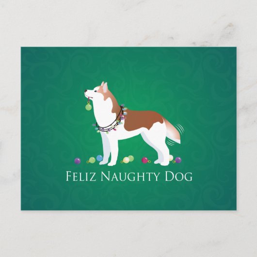 Red Siberian Husky Feliz Naughty Dog Kerstmis Feestdagenkaart (Voorkant)