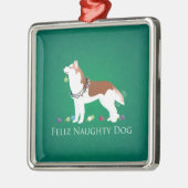 Red Siberian Husky Feliz Naughty Dog Kerstmis Metalen Ornament (Links)