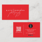 Red Signature Script QR Code Social Media Visitekaartje (Voorkant / Achterkant)