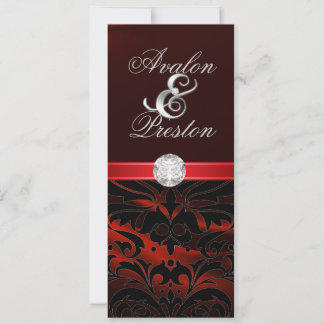 Red Silk Diamond Black Damask Weddenschap Kaart