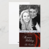 Red Silk Happy Holiday Zilveren Fotokaart Feestdagenkaart (Voorkant / Achterkant)