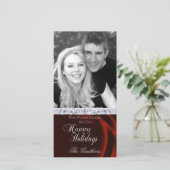 Red Silk Happy Holiday Zilveren Fotokaart Feestdagenkaart (Staand voorkant)