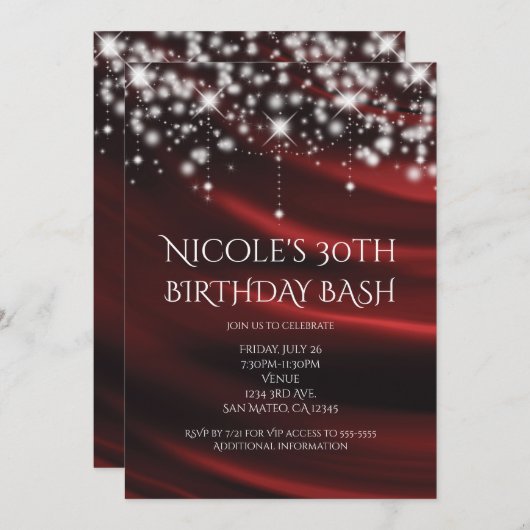 Red Silk & Sparkle Gold Glam Elke Evenement Uitnod Kaart (Voorkant / Achterkant)