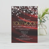 Red Silk & Sparkle Gold Hollywood Glam Uitnodiging (Staand voorkant)