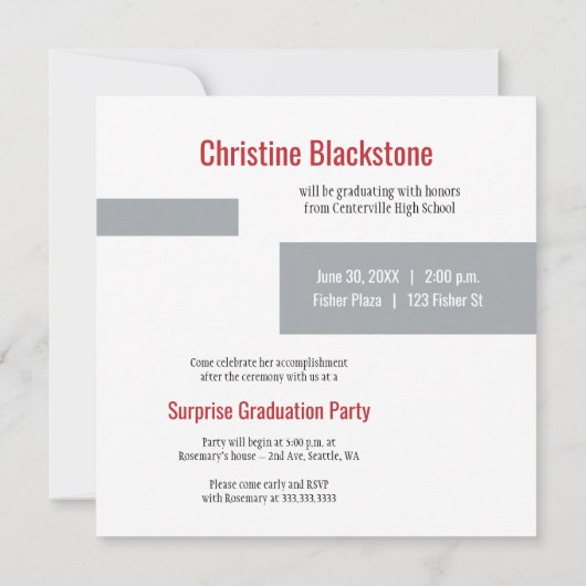 Red & Silver 6 Foto Afstuderen Invitation (Achterkant)