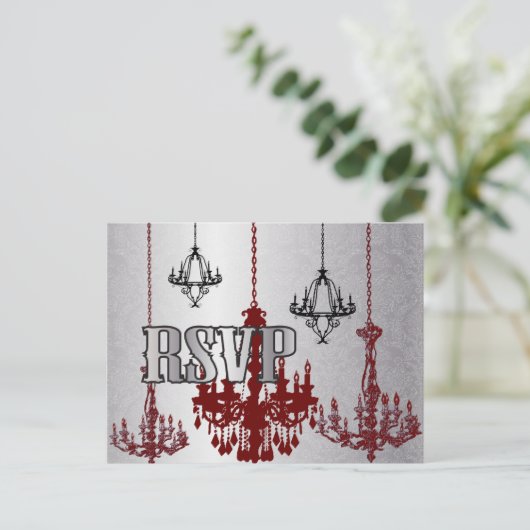 Red Silver Black Chandelier RSVP Briefkaart (Staand voorkant)