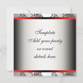 Red Silver Black Damask Party Invitation Sjabloon Kaart (Achterkant)