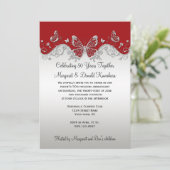 Red Silver Butterflies 25e Jubileum Kaart (Staand voorkant)