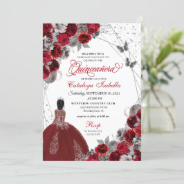 Red Silver Butterfly Princess Quinceanera Kaart