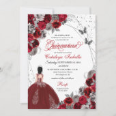 Red Silver Butterfly Princess Quinceanera Kaart (Voorkant)
