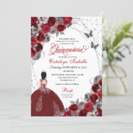 Red Silver Butterfly Princess Quinceanera Kaart