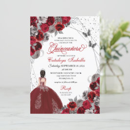 Red Silver Butterfly Princess Quinceanera Kaart