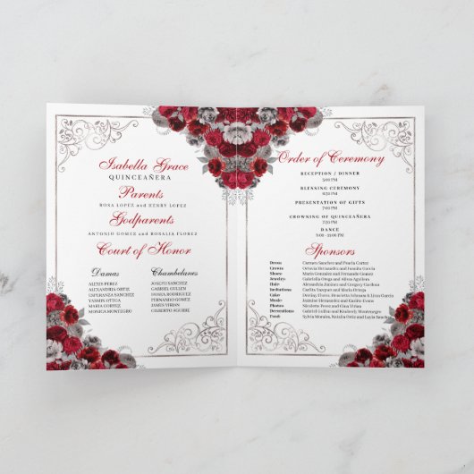 Red Silver Butterfly Quinceanera-programma (Binnen)