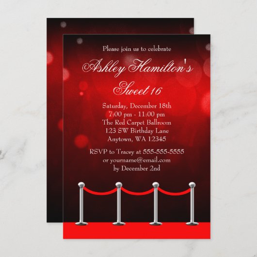 Red Silver Carpet Hollywood Sweet 16 Birthday Kaart (Voorkant / Achterkant)