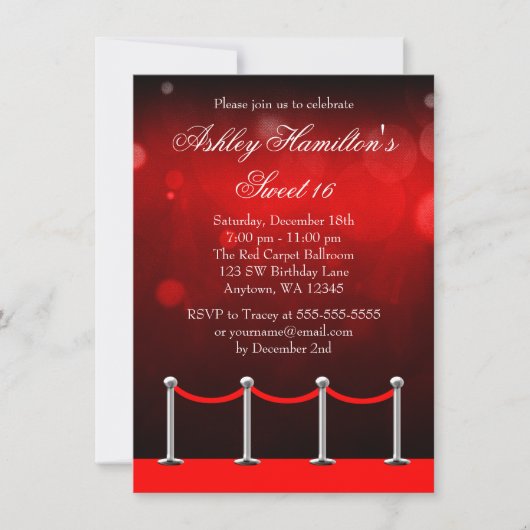 Red Silver Carpet Hollywood Sweet 16 Birthday Kaart (Voorkant)