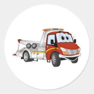 Red Silver Cartoon Tow Truck Ronde Sticker