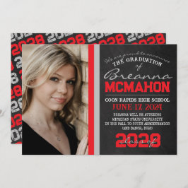 Red & Silver Chalkboard Afstuderen Aankondiging