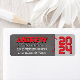 Red & Silver Chalkboard Afstuderen retouradres Etiket