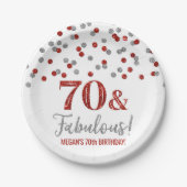 Red Silver Confetti 70 en Fabulous Birthday Papieren Bordje (Voorkant)