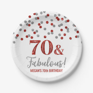 Red Silver Confetti 70 en Fabulous Birthday Papieren Bordje