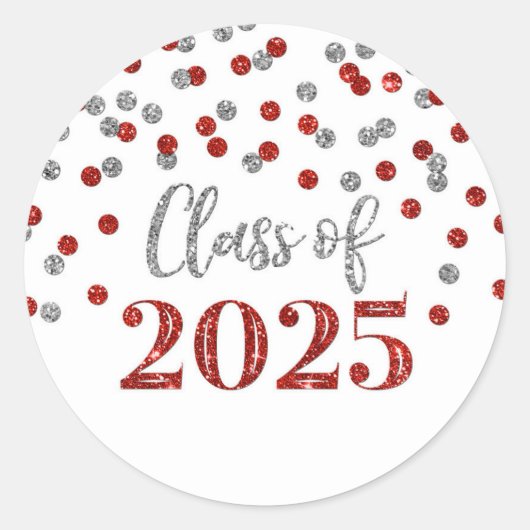 Red Silver Confetti Afstuderen 2025 Ronde Sticker (Voorkant)