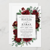 Red Silver Country Bourgogne Roos Verlovingsfeest Kaart (Voorkant / Achterkant)