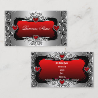 Red Silver Diamond Afbeelding Hearts Elegant Visitekaartje